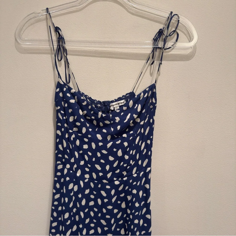 Reformation Juliette Midi Dress Moray Blue Spotted Dress Size 2 Women’s - Picture 8 of 15